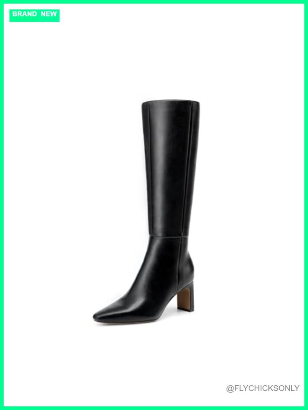 Knee High Faux Leather Boots Chunky Block Heel Square Toe Side Zip